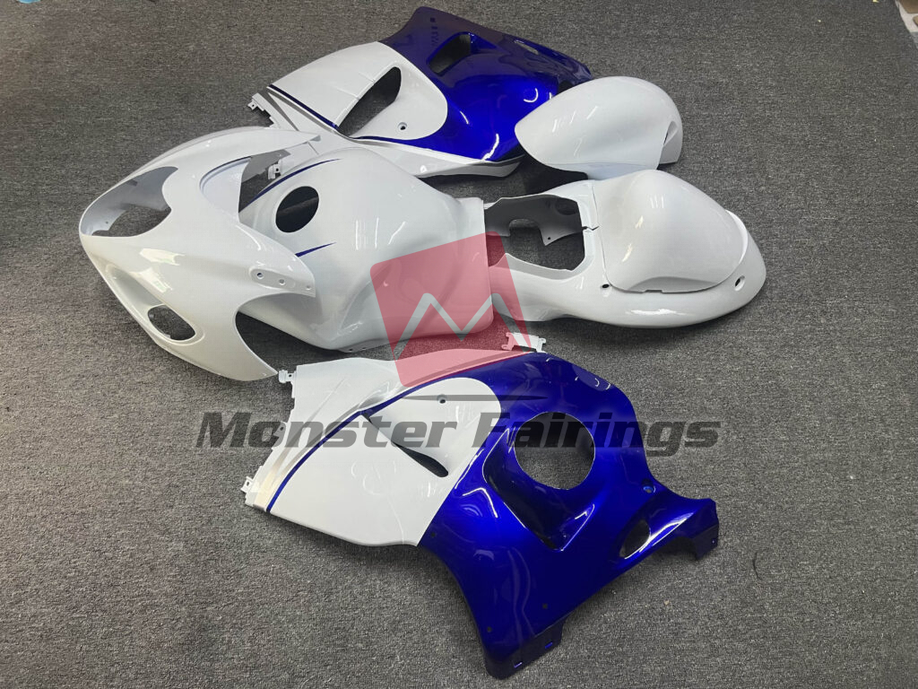 Gloss White and Deep Blue ABS fairings for Suzuki GSXR 1300 1997 - 2007 - premium OEM fit kit by Monster Fairings