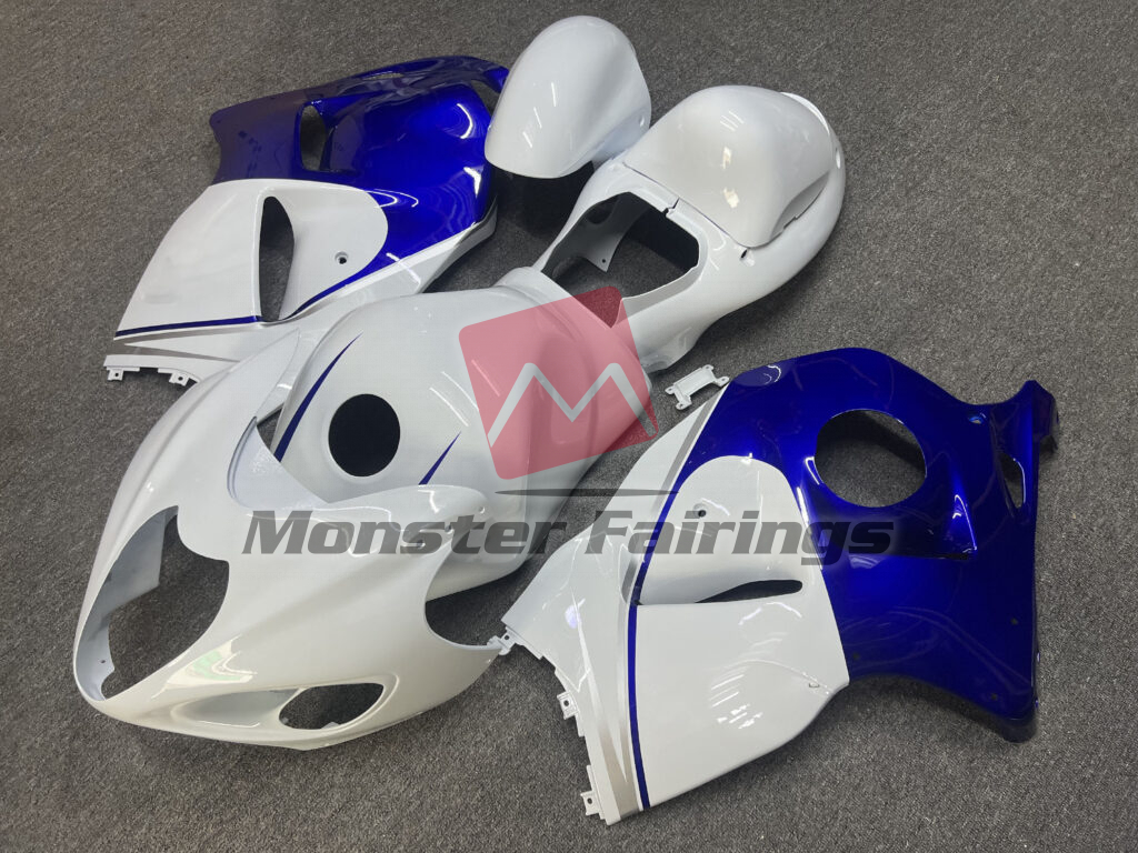 1997 - 2007 Suzuki GSXR 1300 Gloss White and Deep Blue fairing set - ABS injection, custom painted by Monster Fairings