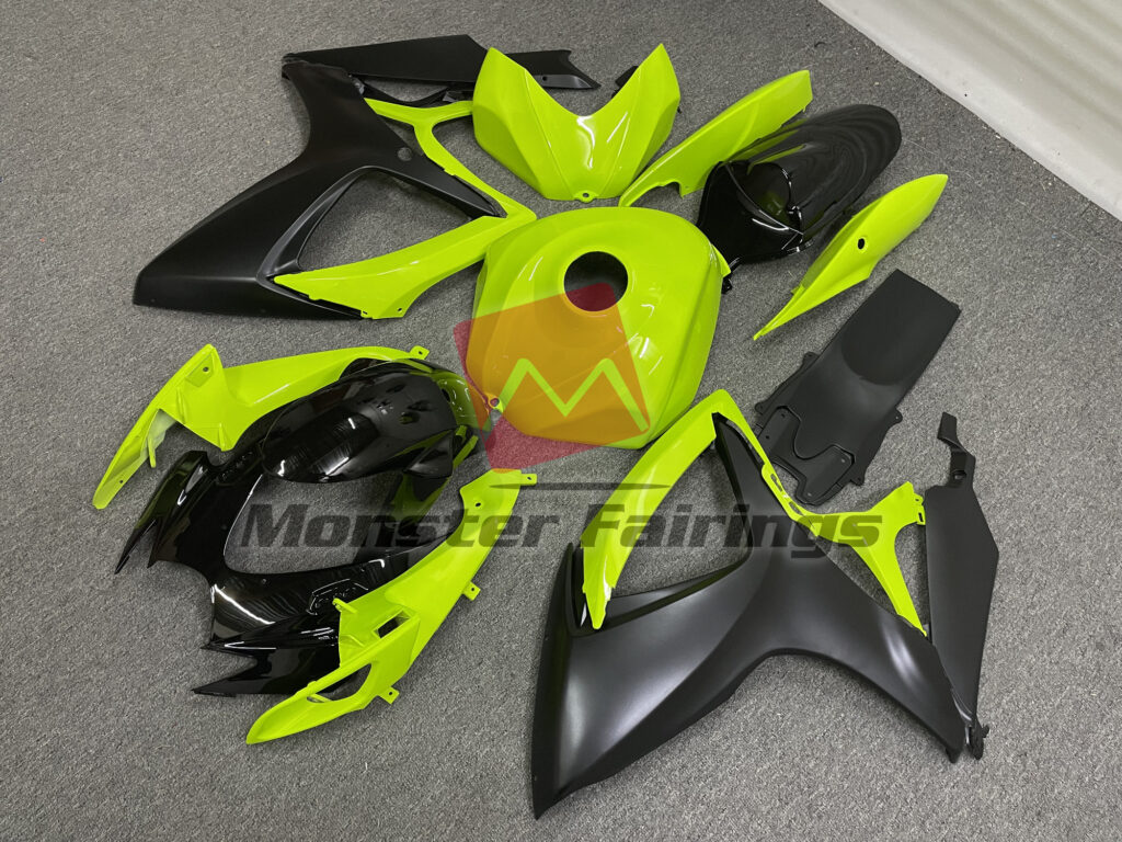 Suzuki GSXR 600 - 750 custom ABS fairings 2006 - 2007 in Gloss Lime Green and Black - durable replacement kit, Monster Fairings