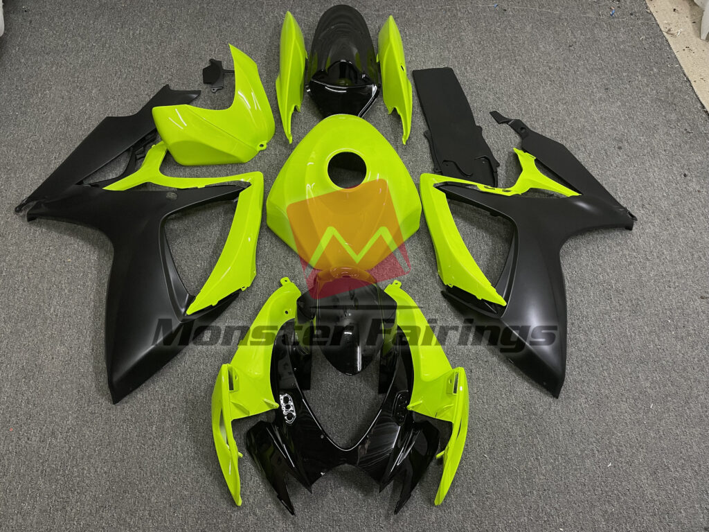 Suzuki GSXR 600 - 750 2006 - 2007 Gloss Lime Green and Black ABS fairings - custom motorcycle bodywork kit by Monster Fairings