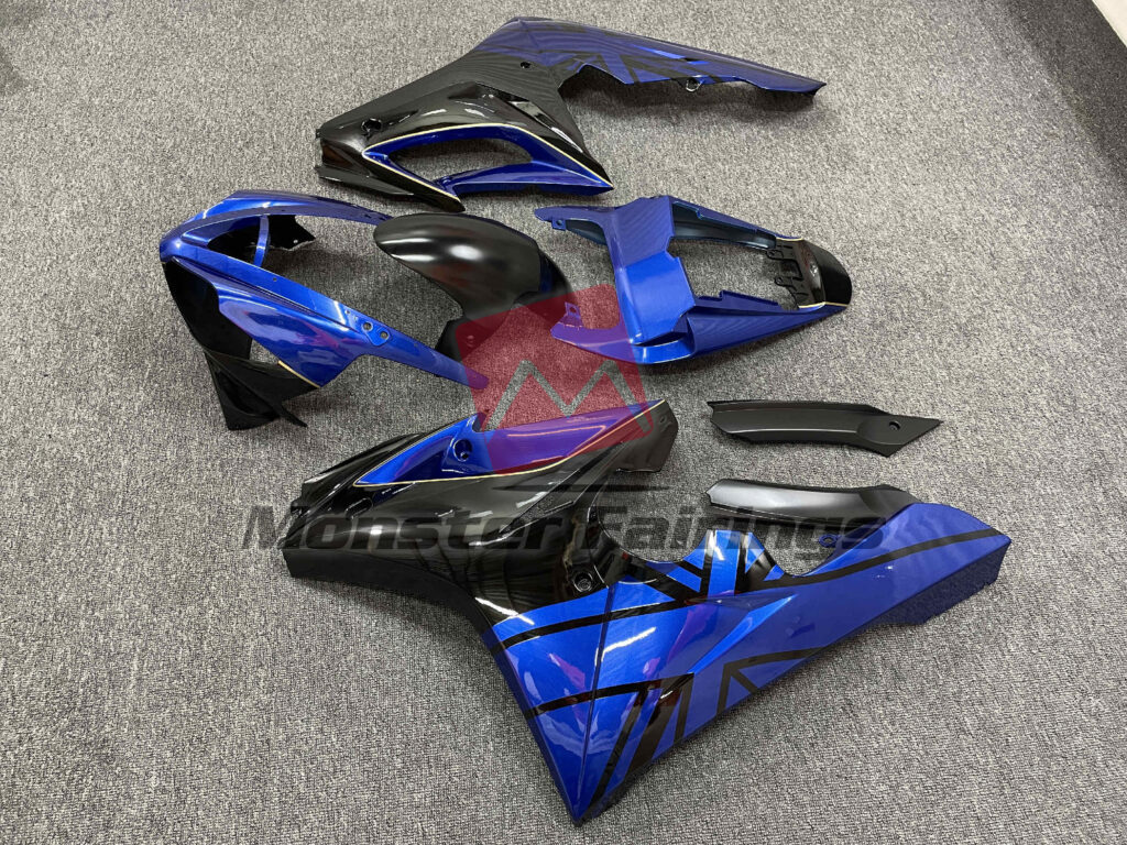 2006 - 2008 Triumph Daytona 675 Blue Flag Black fairing set - ABS injection, custom painted by Monster Fairings