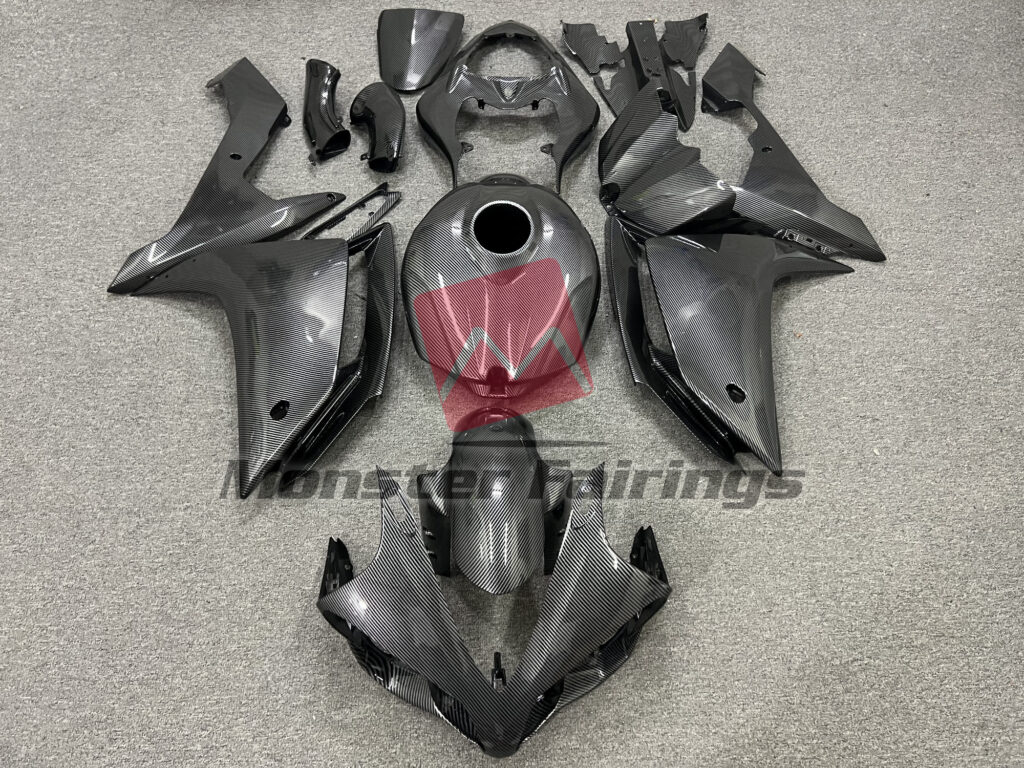 Yamaha R1 2007 - 2008 Gloss Carbon Fiber Style ABS fairings - custom motorcycle bodywork kit by Monster Fairings