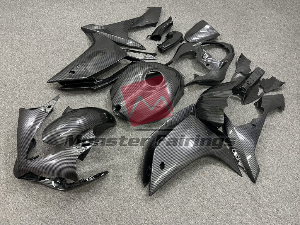 2007 - 2008 Yamaha R1 Gloss Carbon Fiber Style fairing set - ABS injection, custom painted by Monster Fairings