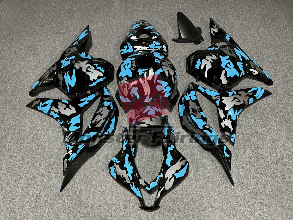 Honda CBR600RR 2009 - 2012 Gloss Black with Silver & Blue Cammo ABS fairings - custom motorcycle bodywork kit by Monster Fairings