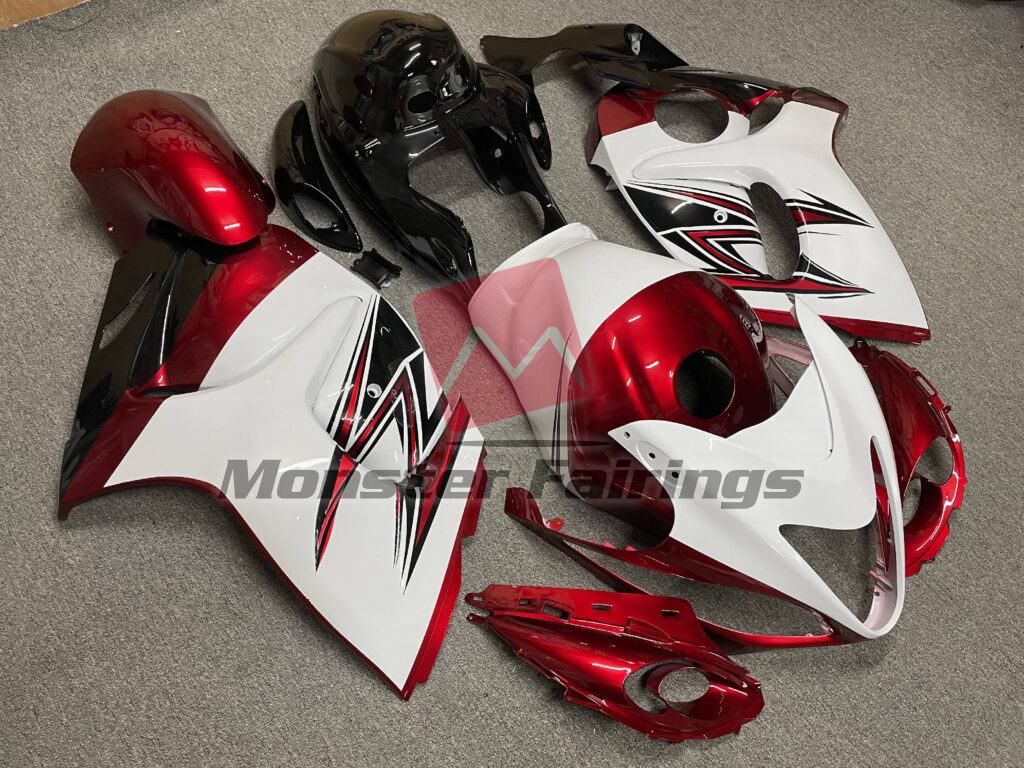 Gloss Red with White Design ABS fairings for Suzuki GSXR 1300 2008 - 2020 - premium OEM fit kit by Monster Fairings