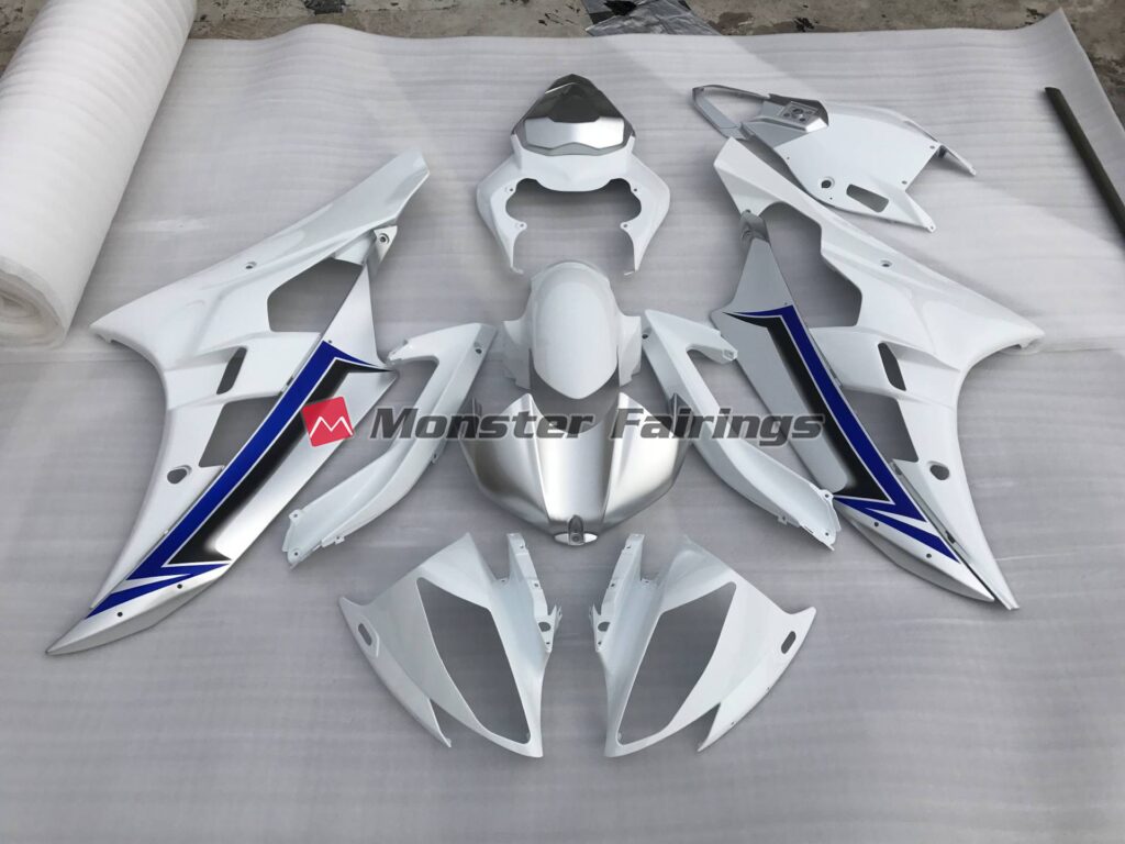 Yamaha R6 2006 - 2007 Silver and Blue ABS fairings - custom motorcycle bodywork kit by Monster Fairings