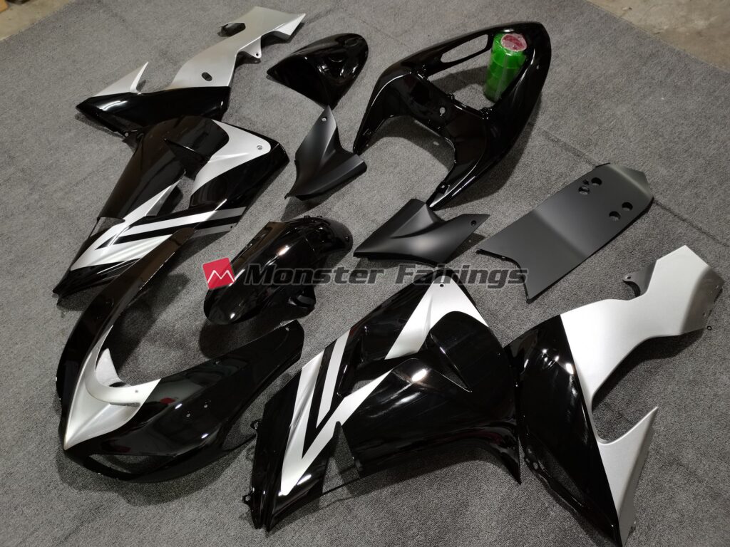 Kawasaki ZX10R custom ABS fairings 2006 - 2007 in Black Silver - durable replacement kit, Monster Fairings