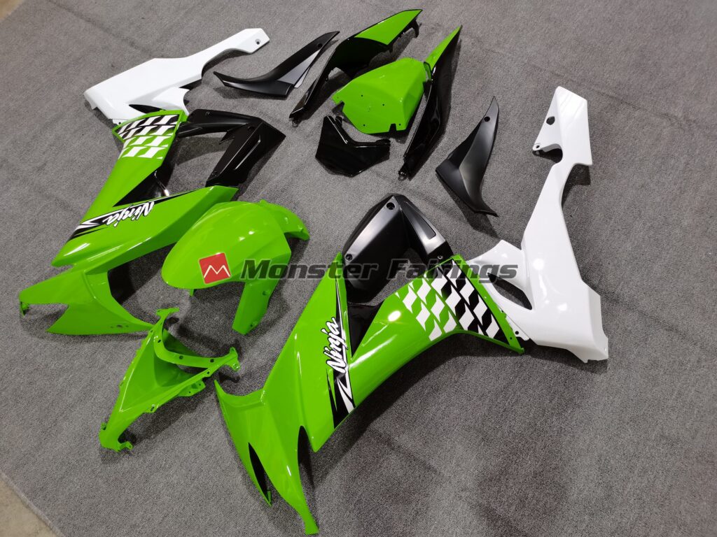 Kawasaki ZX10R custom ABS fairings 2008 - 2010 in Green White Cheq - durable replacement kit, Monster Fairings