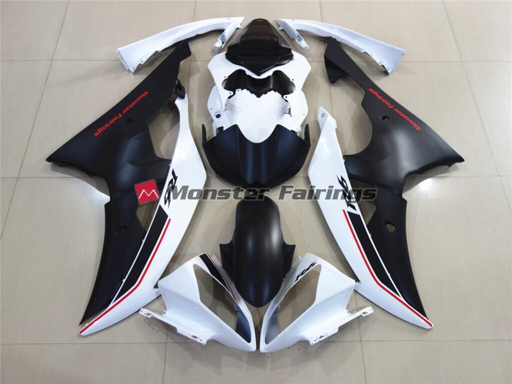 Yamaha R6 2008 - 2016 White with Black Custom OEM Style ABS fairings - custom motorcycle bodywork kit by Monster Fairings