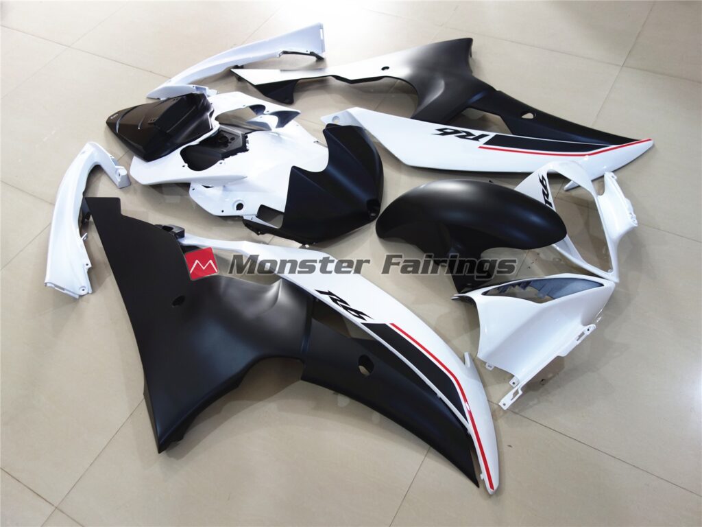 Yamaha R6 custom ABS fairings 2008 - 2016 in White with Black Custom OEM Style - durable replacement kit, Monster Fairings