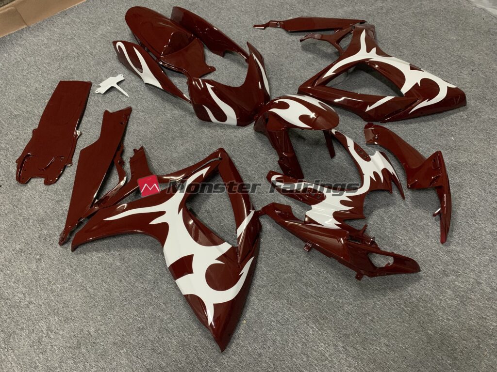 Suzuki GSXR custom ABS fairings 2006 - 2007 in Maroon and White - durable replacement kit, Monster Fairings