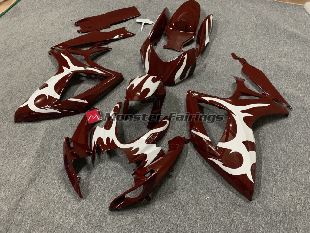 2006 - 2007 Suzuki GSXR Maroon and White fairing set - ABS injection, custom painted by Monster Fairings