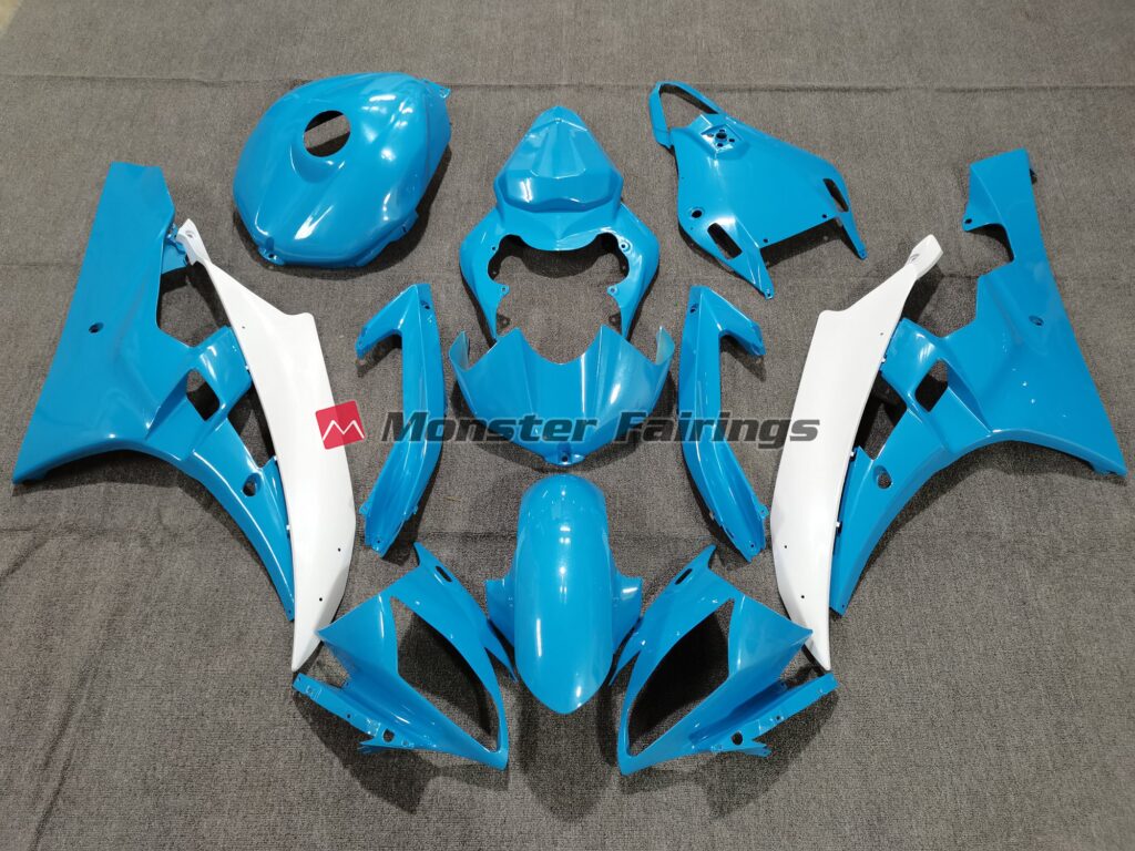 Yamaha R6 2006 - 2007 Blue and White with Pearl ABS fairings - custom motorcycle bodywork kit by Monster Fairings