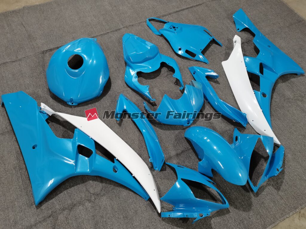 Yamaha R6 custom ABS fairings 2006 - 2007 in Blue and White with Pearl - durable replacement kit, Monster Fairings