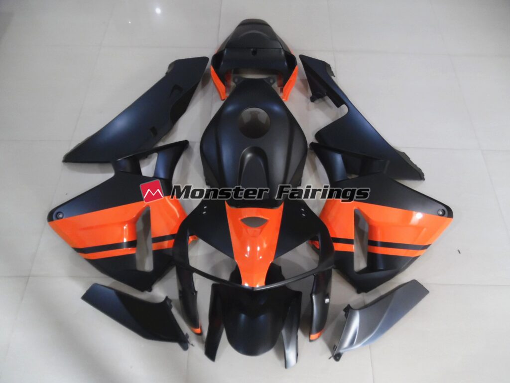 Honda CBR600RR 2005 - 2006 Matte Black with Gloss Orange ABS fairings - custom motorcycle bodywork kit by Monster Fairings