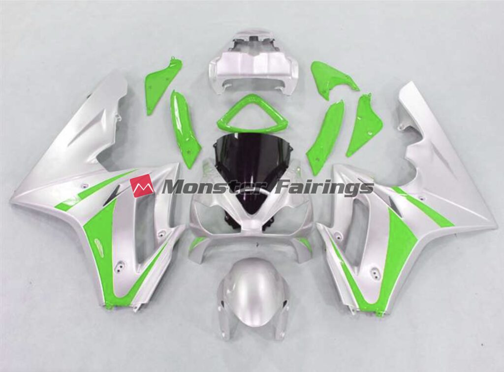 Triumph Daytona 675 2006 - 2008 Green and Silver ABS fairings - custom motorcycle bodywork kit by Monster Fairings
