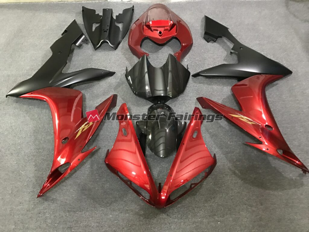 Yamaha R1 2004 - 2006 Maroon Red and Carbon Style ABS fairings - custom motorcycle bodywork kit by Monster Fairings