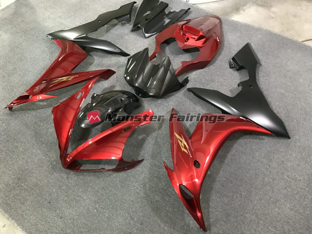 Yamaha R1 custom ABS fairings 2004 - 2006 in Maroon Red and Carbon Style - durable replacement kit, Monster Fairings