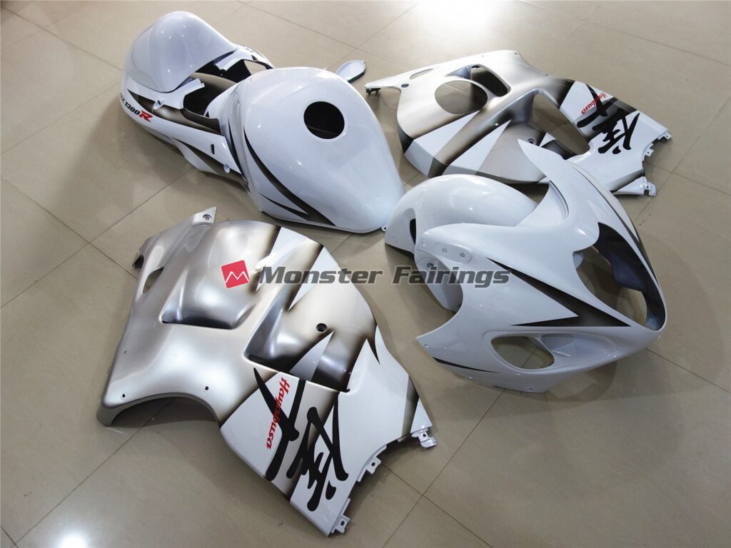 White with Shiny Silver ABS fairings for Suzuki GSXR 1300 1997 - 2007 - premium OEM fit kit by Monster Fairings