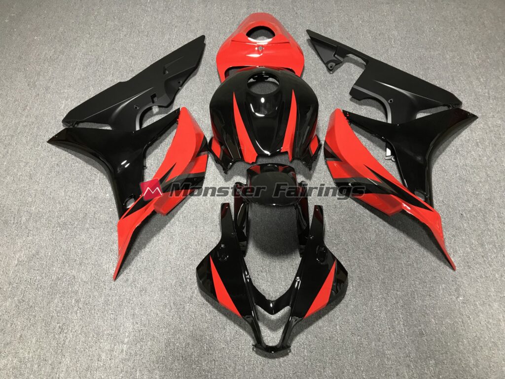 Honda CBR600RR 2007 - 2008 Gloss Black with Red ABS fairings - custom motorcycle bodywork kit by Monster Fairings