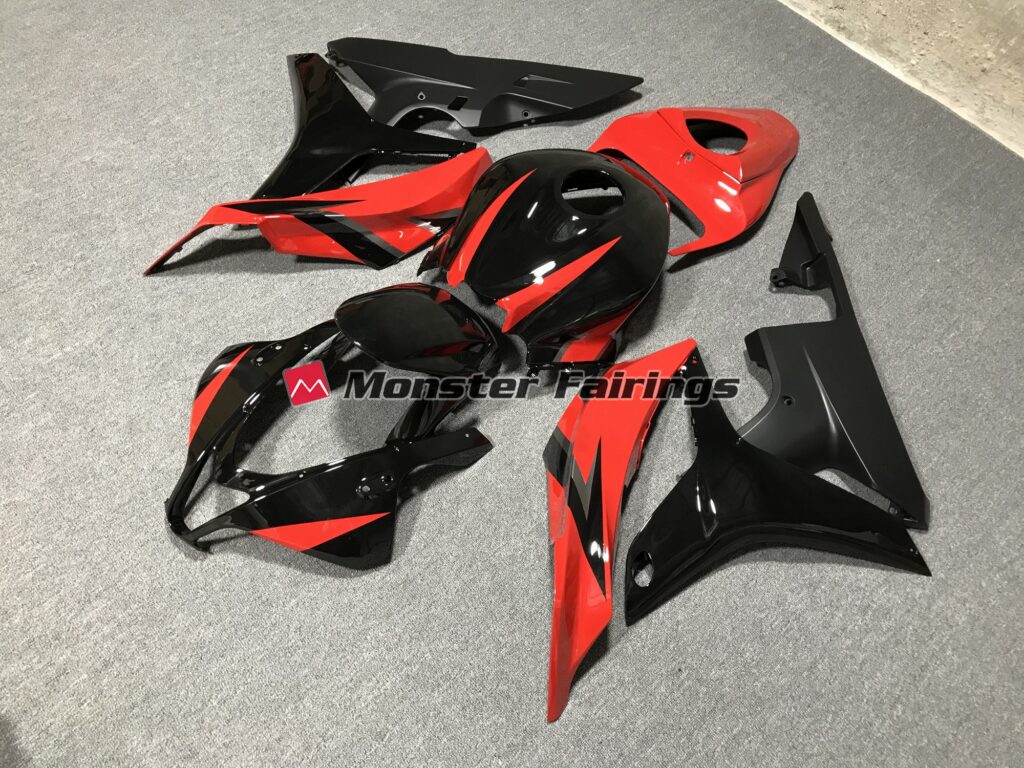 Honda CBR600RR custom ABS fairings 2007 - 2008 in Gloss Black with Red - durable replacement kit, Monster Fairings