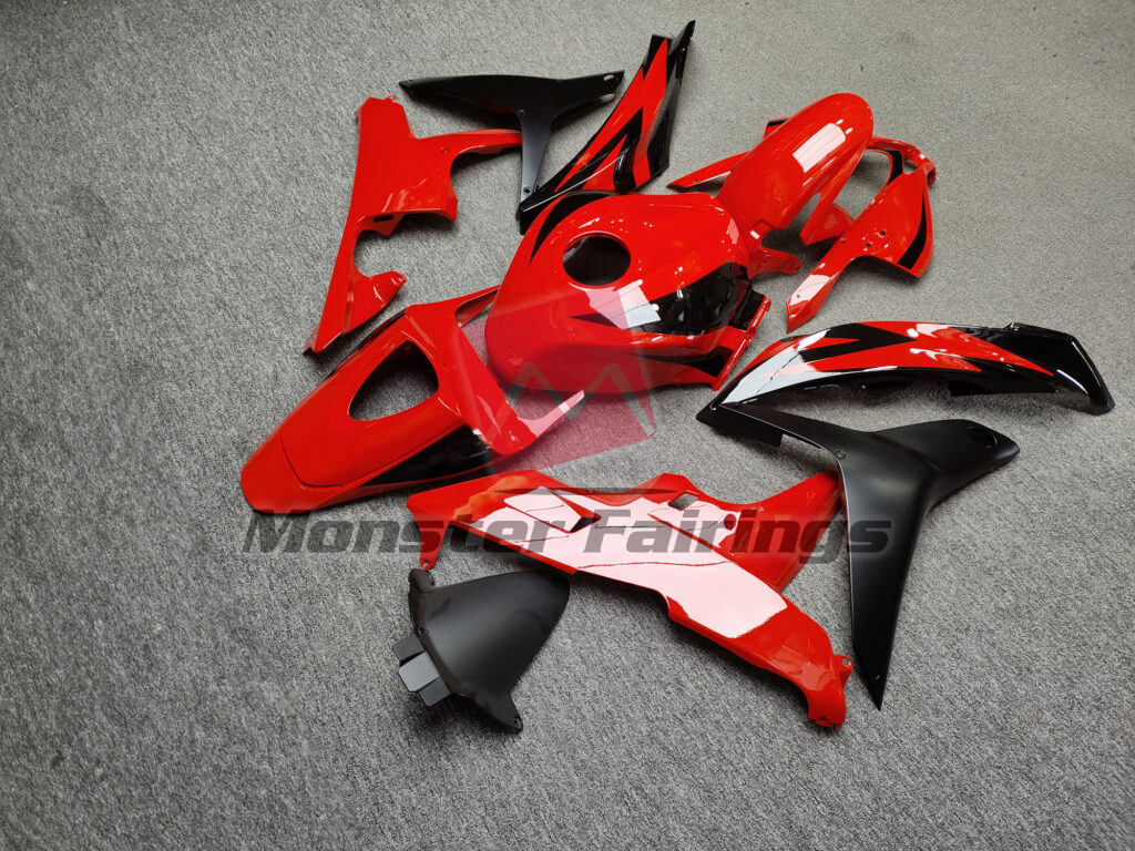 2007 - 2008 Honda CBR600RR Gloss Red & Matte Black fairing set - ABS injection, custom painted by Monster Fairings