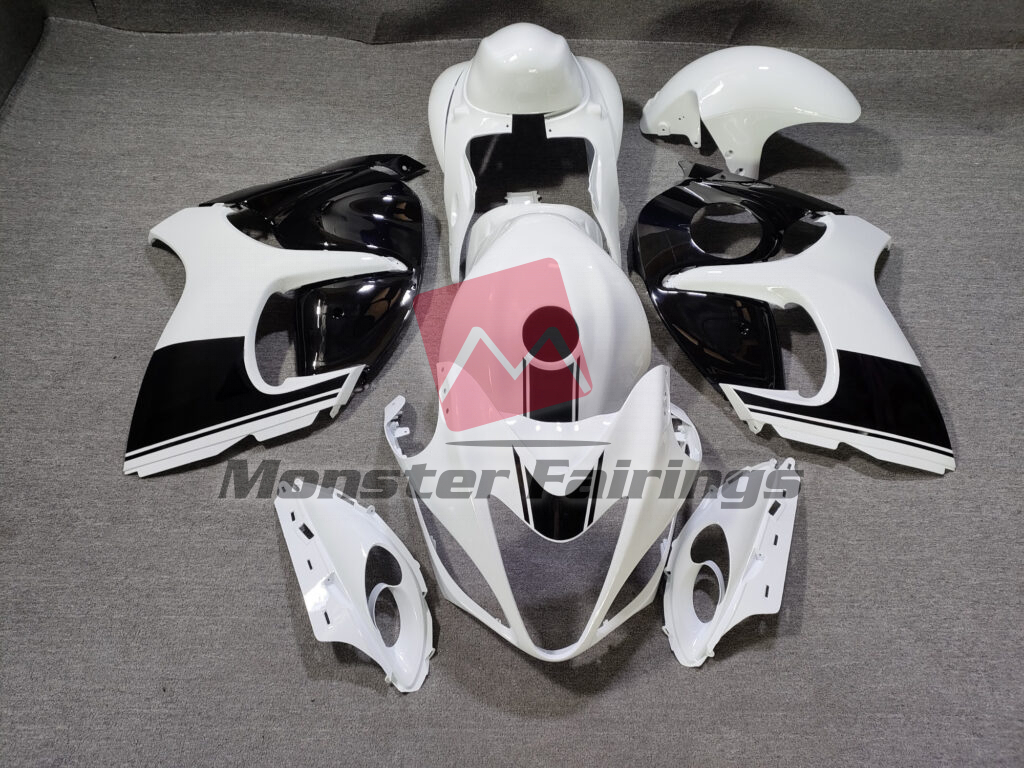 Suzuki GSXR 1300 2008 - 2020 Gloss White with Black ABS fairings - custom motorcycle bodywork kit by Monster Fairings
