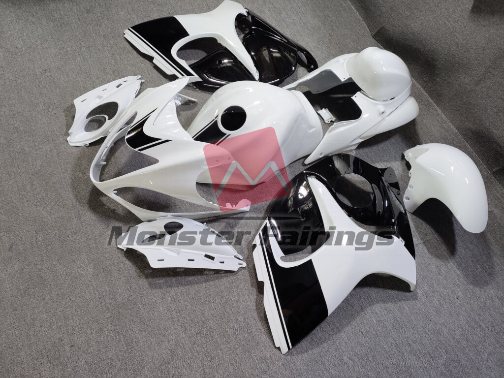 2008 - 2020 Suzuki GSXR 1300 Gloss White with Black fairing set - ABS injection, custom painted by Monster Fairings