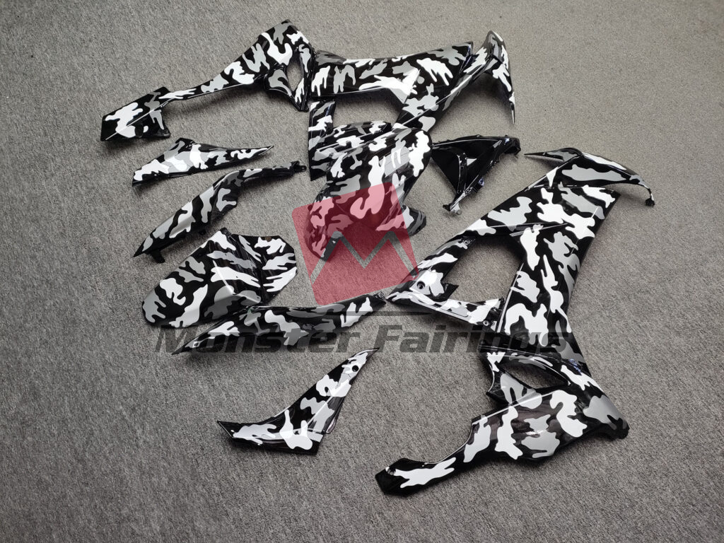 Gloss Black & White Camo ABS fairings for Kawasaki ZX10R 2008 - 2010 - premium OEM fit kit by Monster Fairings