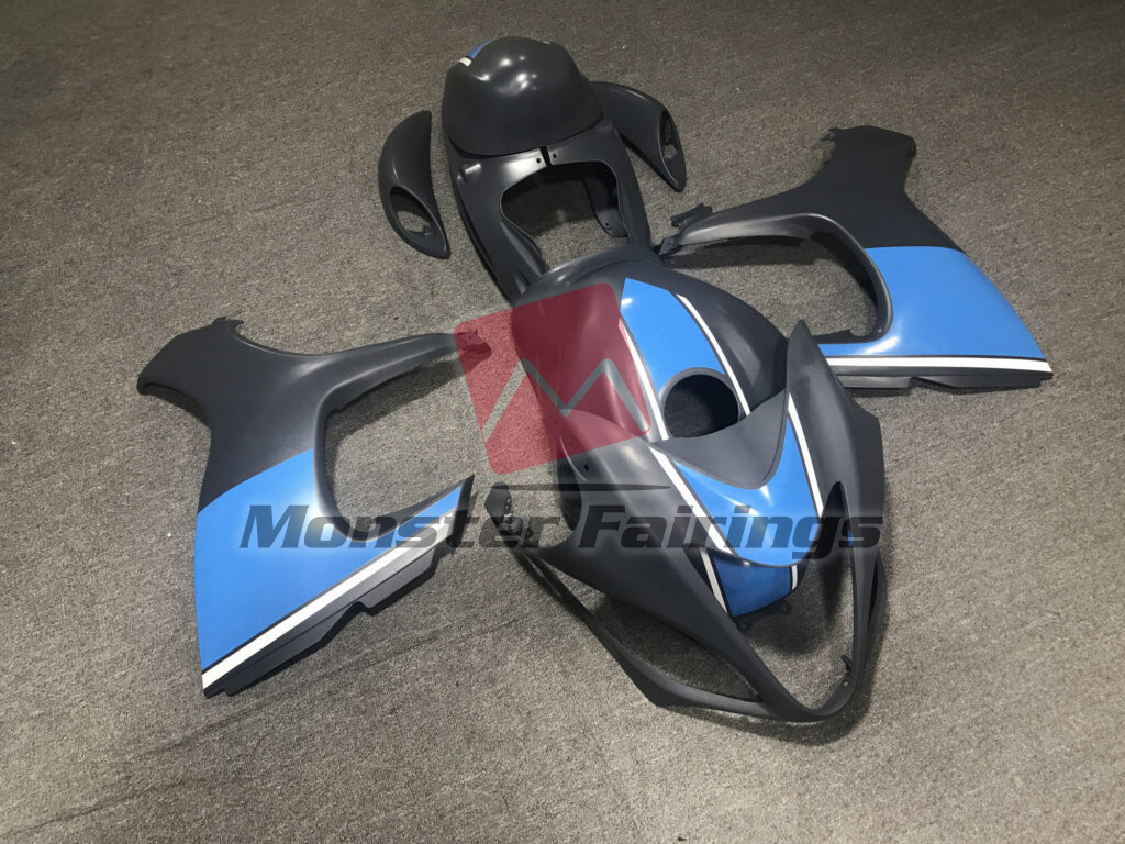 Suzuki GSXR 1300 custom ABS fairings 2008 - 2020 in Matte Grey & and Blue - durable replacement kit, Monster Fairings