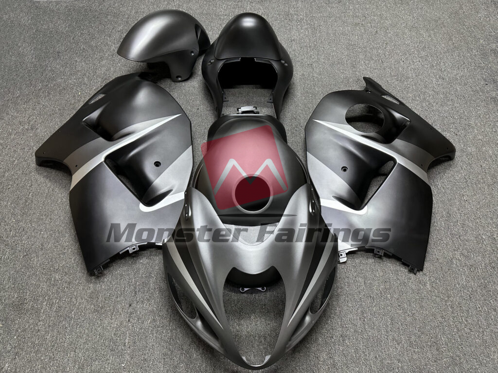 Suzuki GSXR 1300 1997 - 2007 Matte Silver & Black ABS fairings - custom motorcycle bodywork kit by Monster Fairings