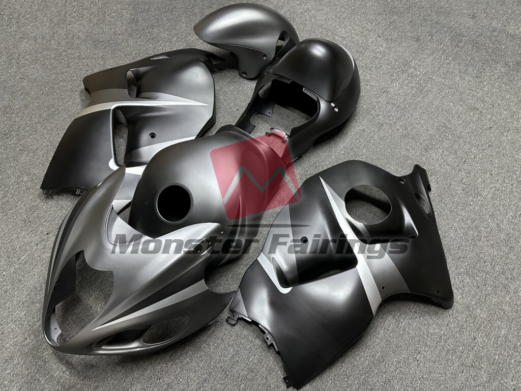 Suzuki GSXR 1300 custom ABS fairings 1997 - 2007 in Matte Silver & Black - durable replacement kit, Monster Fairings
