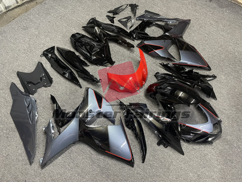 Shiny Grey/Black with Red ABS fairings for Suzuki GSXR 1000 2009 - 2016 - premium OEM fit kit by Monster Fairings