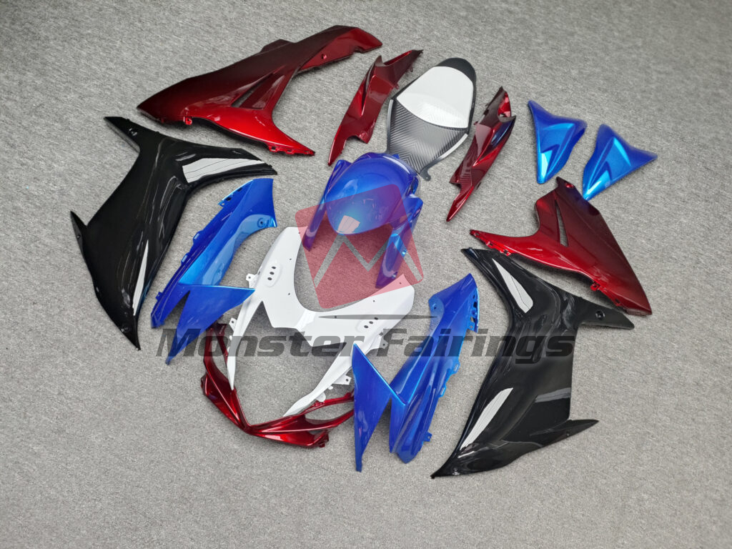 Gloss White with Red & Blue ABS fairings for Suzuki GSXR 600 - 750 2011 - 2025 - premium OEM fit kit by Monster Fairings