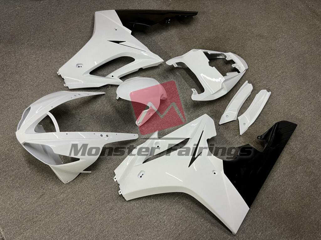 Triumph Daytona 675 custom ABS fairings 2006 - 2008 in White with Black Lowers - durable replacement kit, Monster Fairings