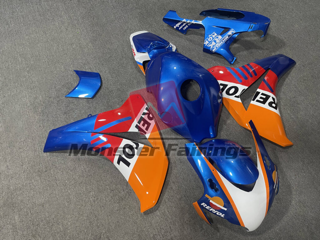 Honda CBR1000RR custom ABS fairings 2008 - 2011 in Pearl Blue Repsol Style - durable replacement kit, Monster Fairings