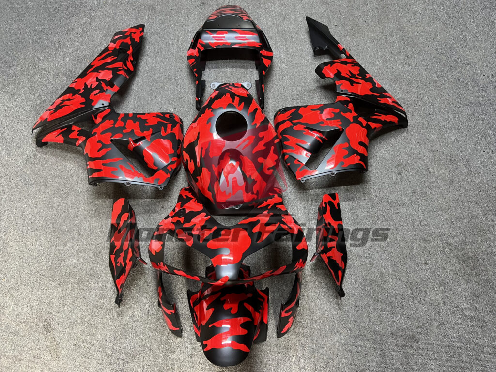Honda CBR600RR 2003 - 2004 Matte Black and Red Camo ABS fairings - custom motorcycle bodywork kit by Monster Fairings