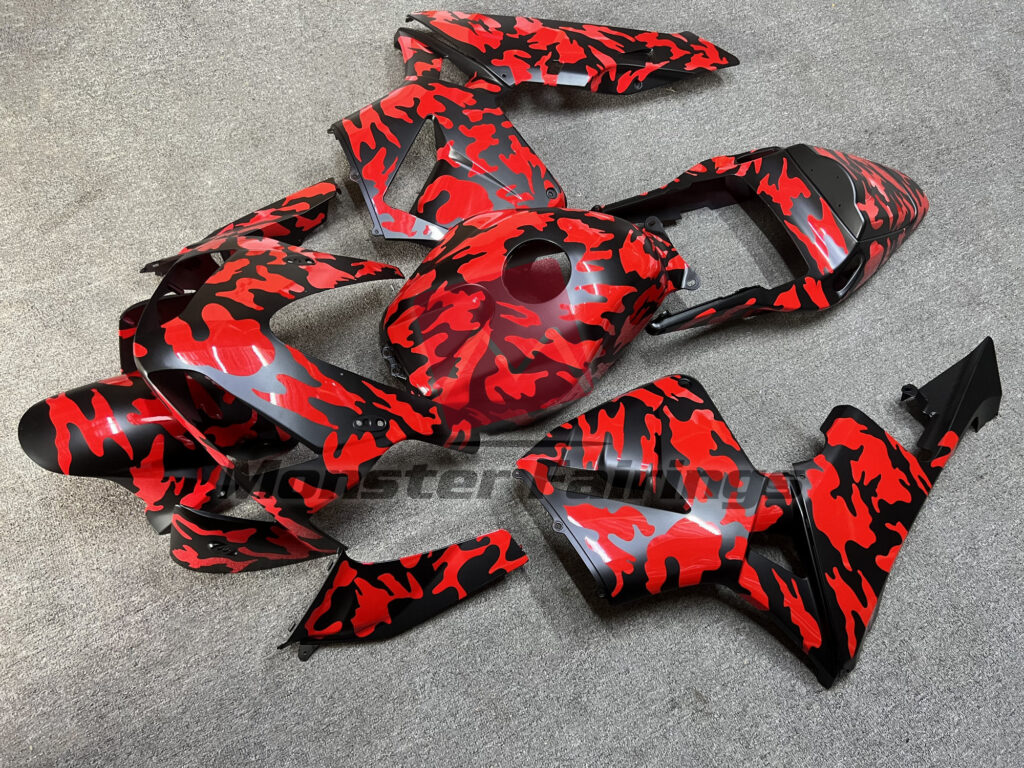 Matte Black and Red Camo ABS fairings for Honda CBR600RR 2003 - 2004 - premium OEM fit kit by Monster Fairings