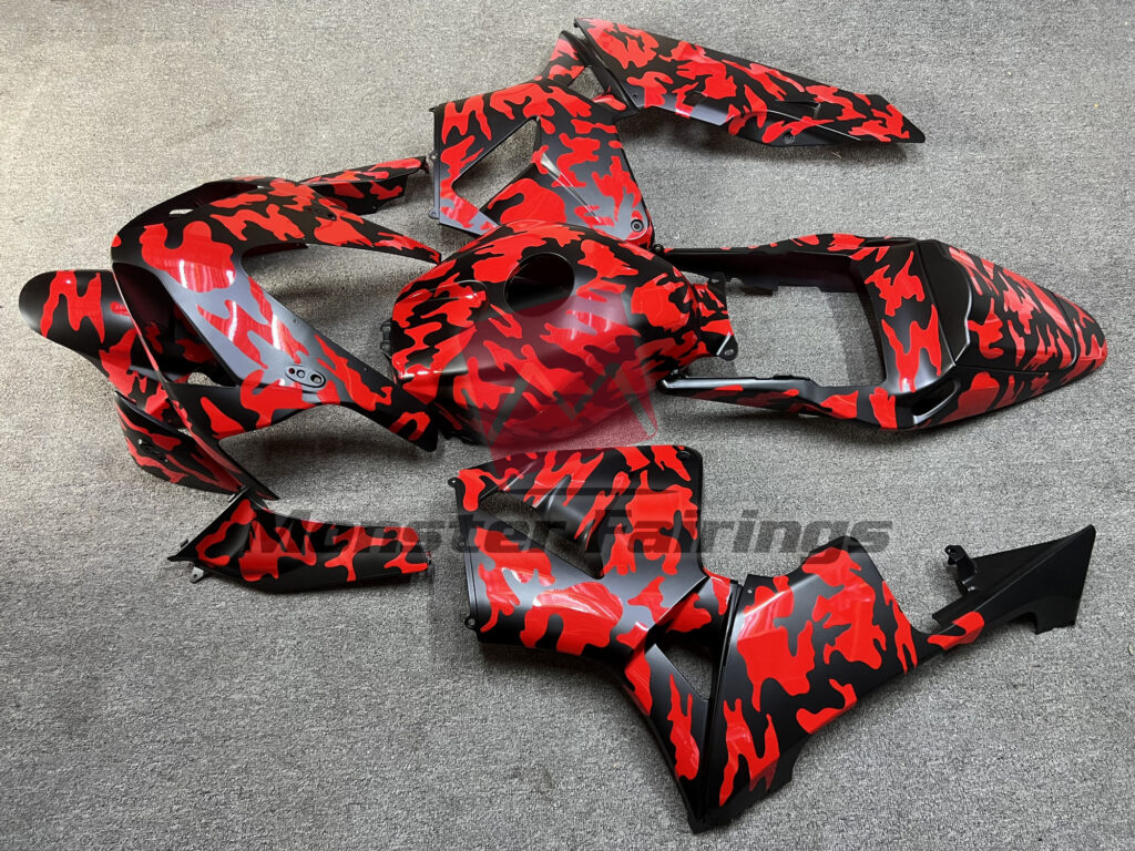 2003 - 2004 Honda CBR600RR Matte Black and Red Camo fairing set - ABS injection, custom painted by Monster Fairings