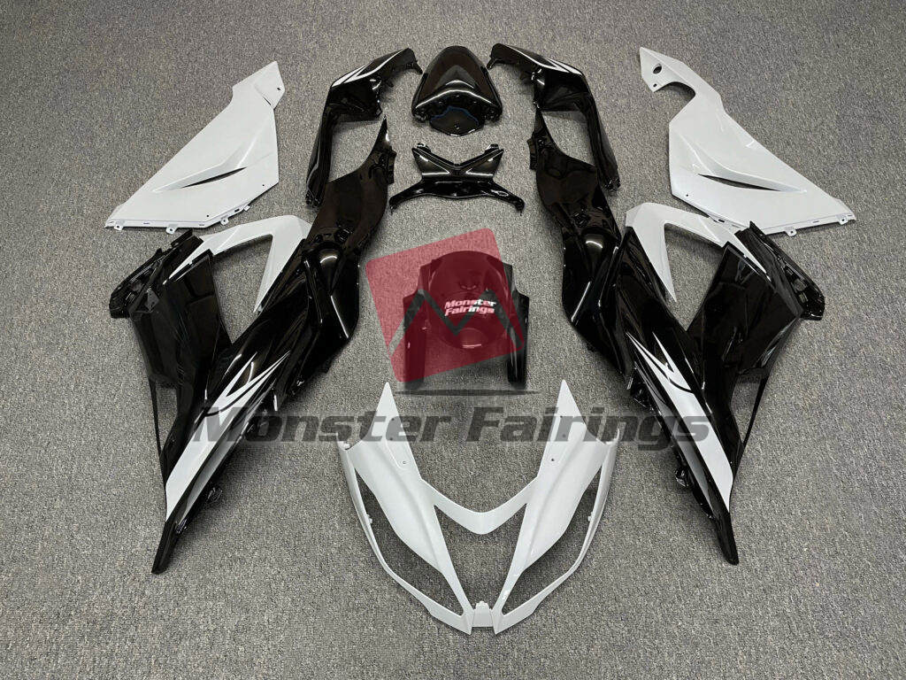 Kawasaki ZX6R 2013 - 2018 Gloss Black & Pearl White ABS fairings - custom motorcycle bodywork kit by Monster Fairings