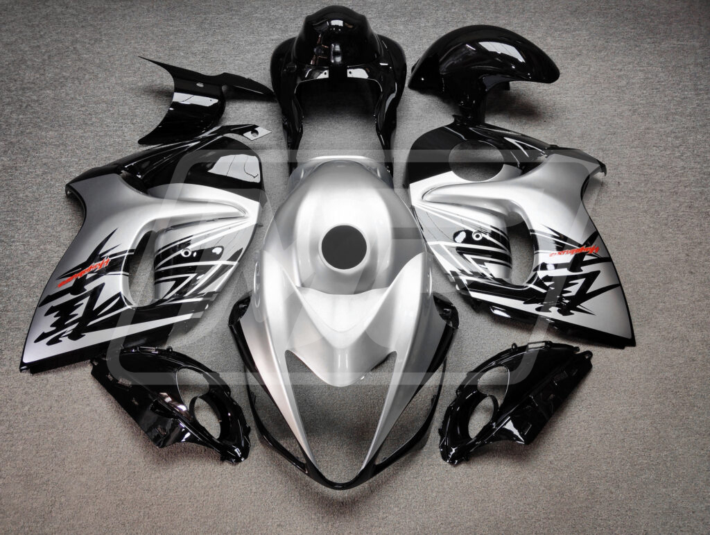 Suzuki GSXR 1300 2008 - 2020 Gloss Silver & Black ABS fairings - custom motorcycle bodywork kit by Monster Fairings