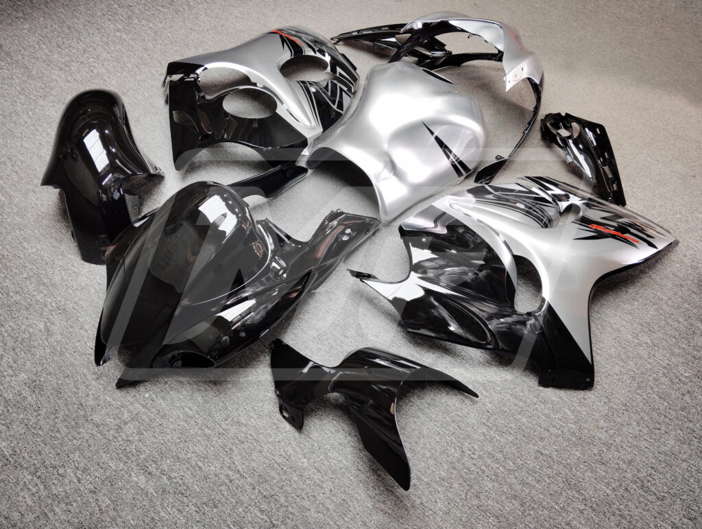 2008 - 2020 Suzuki GSXR 1300 Gloss Silver & and Black fairing set - ABS injection, custom painted by Monster Fairings