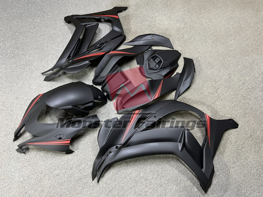 Matte Black with Red ABS fairings for Kawasaki ZX10R 2016 - 2020 - premium OEM fit kit by Monster Fairings