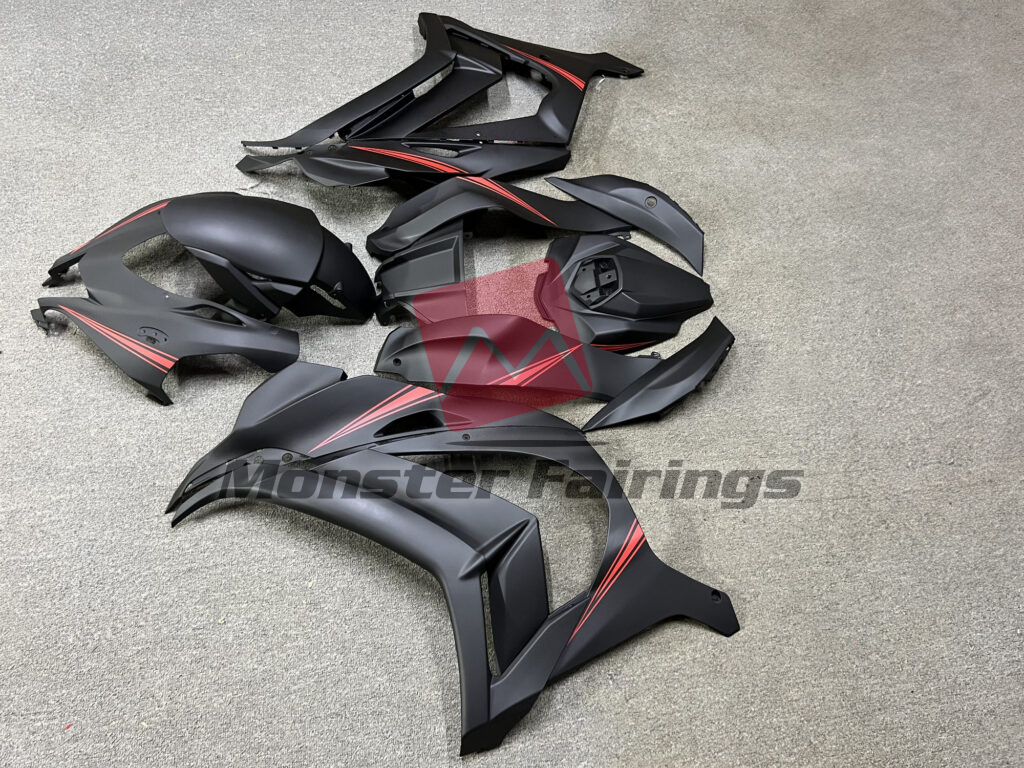 Kawasaki ZX10R custom ABS fairings 2016 - 2020 in Matte Black with Red - durable replacement kit, Monster Fairings