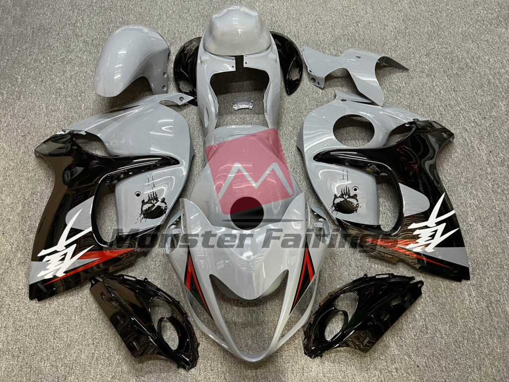 Suzuki GSXR 1300 2008 - 2020 Gloss Nardo Gray & Black with Skull ABS fairings - custom motorcycle bodywork kit by Monster Fairings