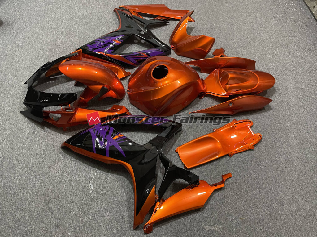 Suzuki GSXR 600 - 750 custom ABS fairings 2006 - 2007 in Gloss Vibrant Orange and Black - durable replacement kit, Monster Fairings