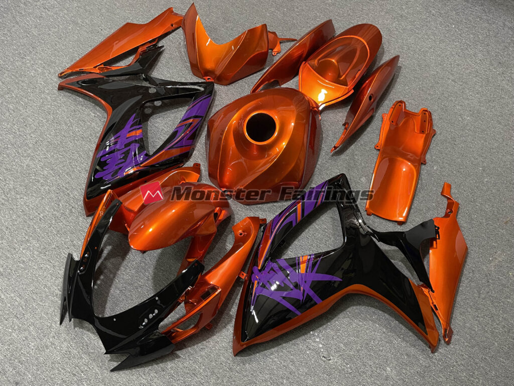 Gloss Vibrant Orange with Black ABS fairings for Suzuki GSXR 600 - 750 2006 - 2007 - premium OEM fit kit by Monster Fairings