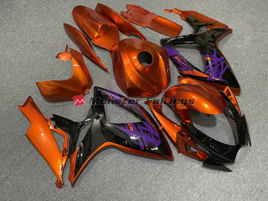 2006 - 2007 Suzuki GSXR 600 - 750 Gloss Vibrant Orange with Black fairing set - ABS injection, custom painted by Monster Fairings
