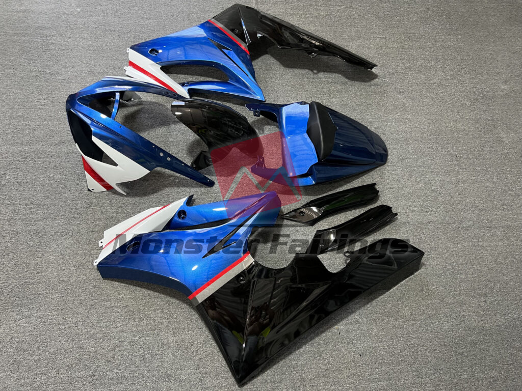 2006 - 2008 Triumph Daytona 675 Gloss Blue & Black and White fairing set - ABS injection, custom painted by Monster Fairings