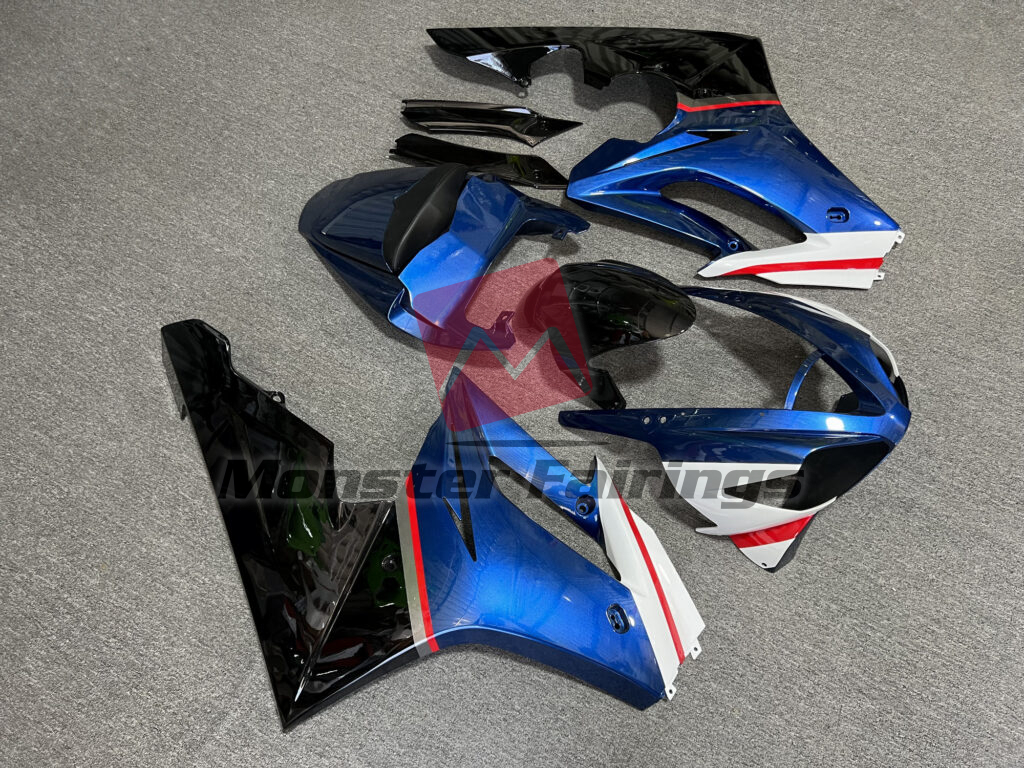 Triumph Daytona 675 custom ABS fairings 2006 - 2008 in Gloss Blue & Black and White - durable replacement kit, Monster Fairings
